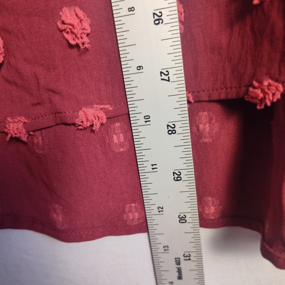 B Brand Womens XL Burgundy Swiss Dot Long Sleeve Smocked Cuff V-Neck Blouse Top - Picture 8 of 8